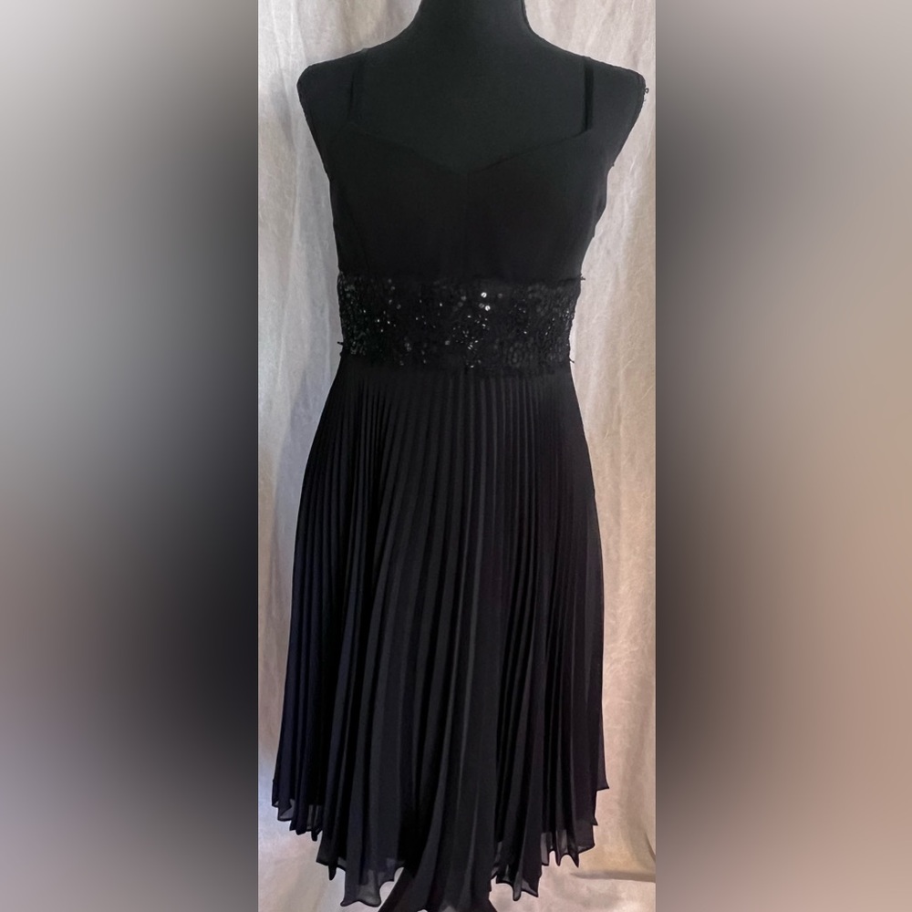 Ann Taylor Black Midi Dress with Embellished Waist